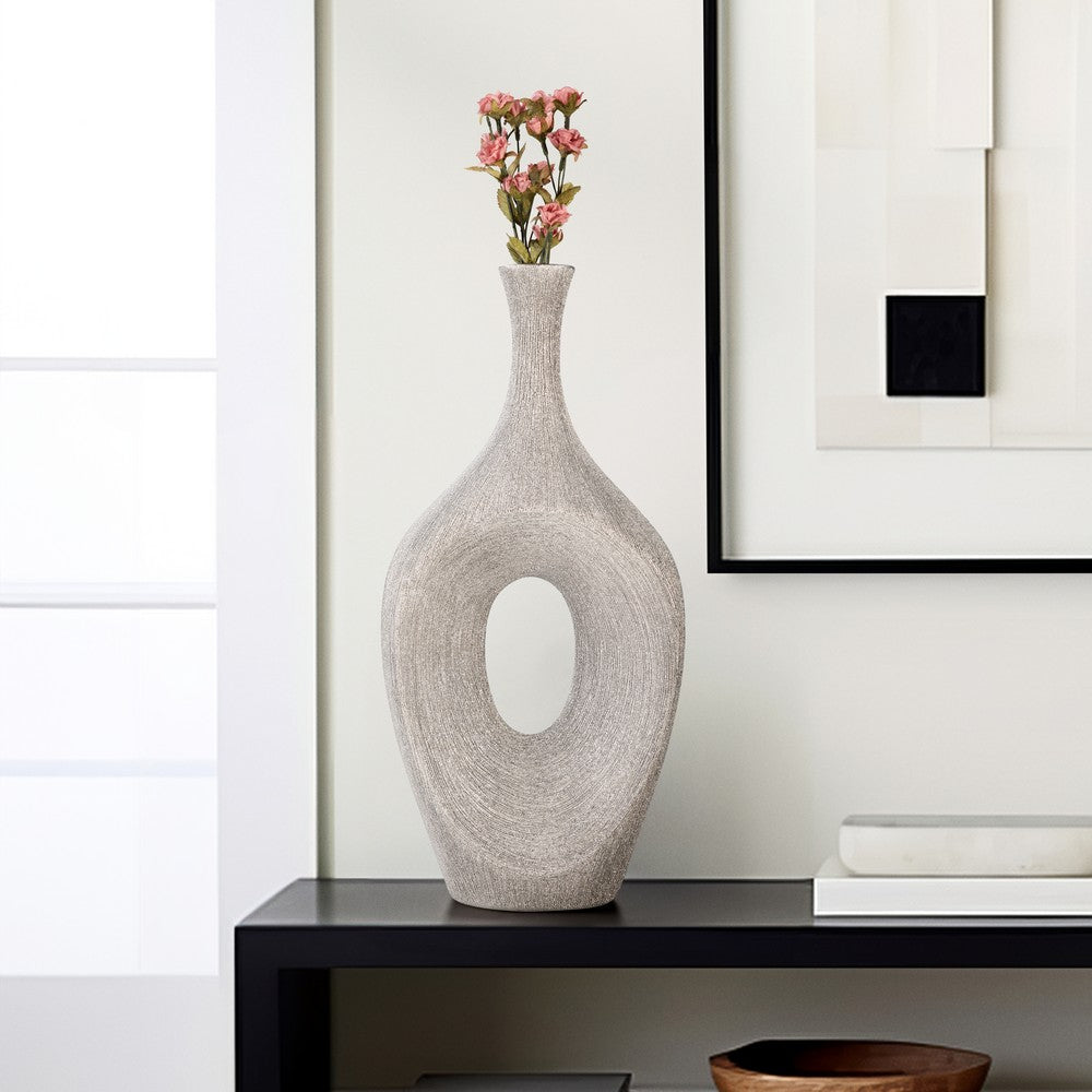Decorative Flower Vase | Beaded Open Cut Out Ring | 19" Silver