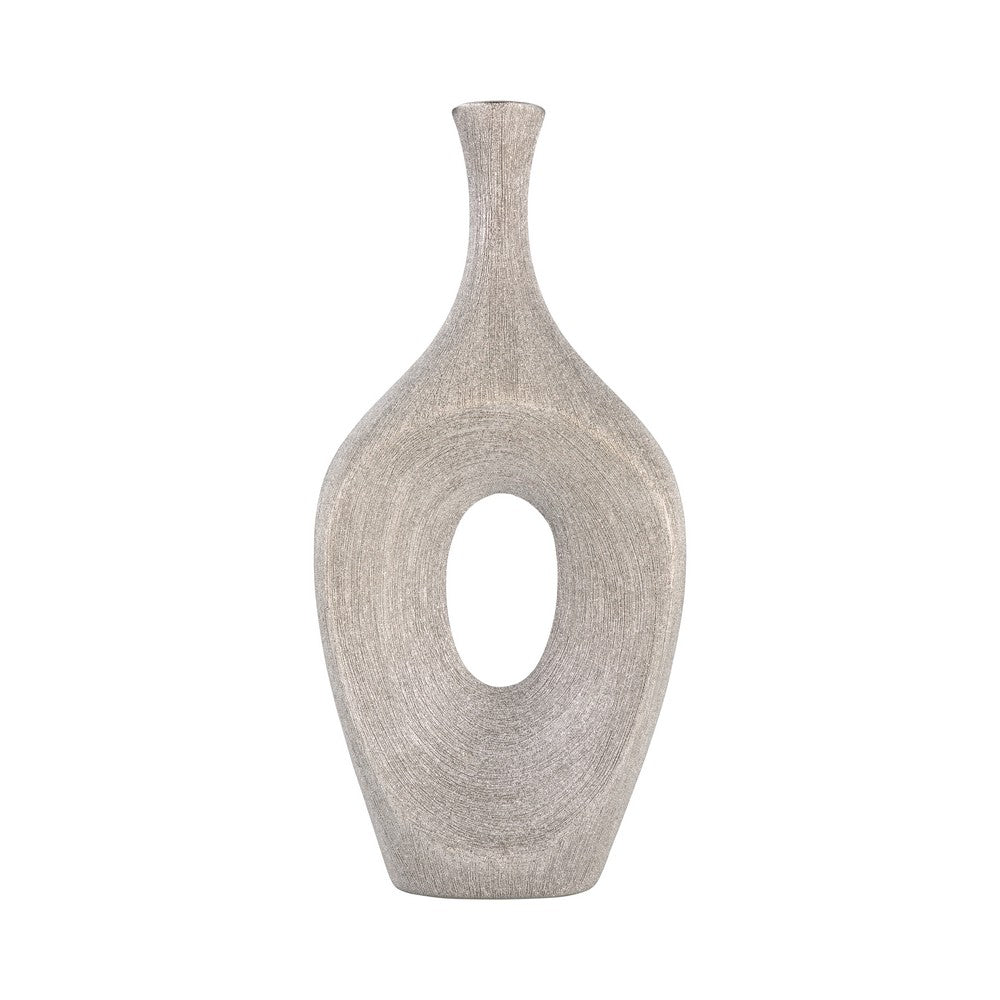 Decorative Flower Vase | Beaded Open Cut Out Ring | 19" Silver
