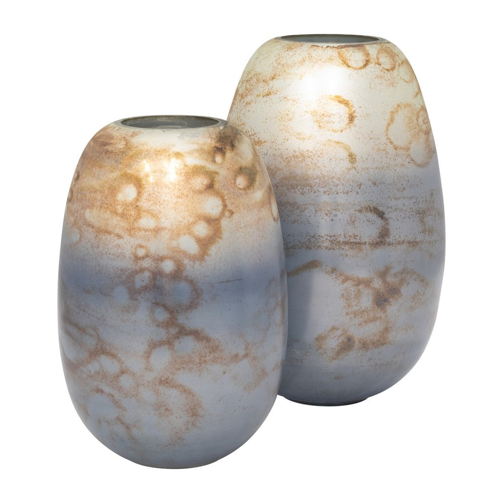 Decorative Vase | Cylindrical Vapor Glass | Handcrafted | Blue Glaze 14"