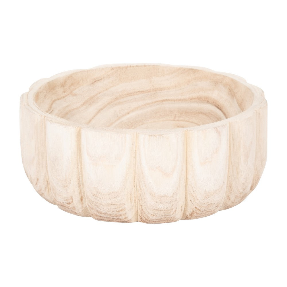 Paco Scallop Decorative Bowl | Fluted Edge | Natural Paulownia Wood 9"