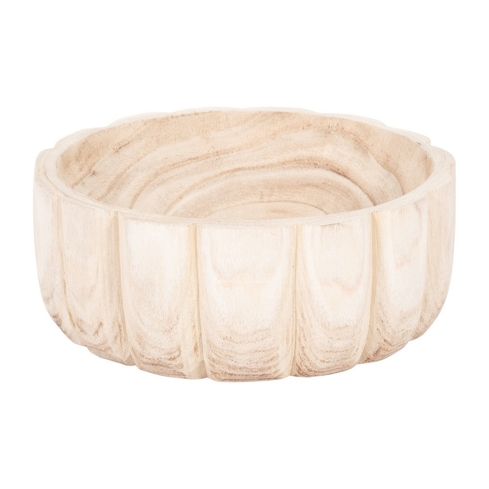Paco Scallop Decorative Bowl | Fluted Edge | Natural Paulownia Wood 9"