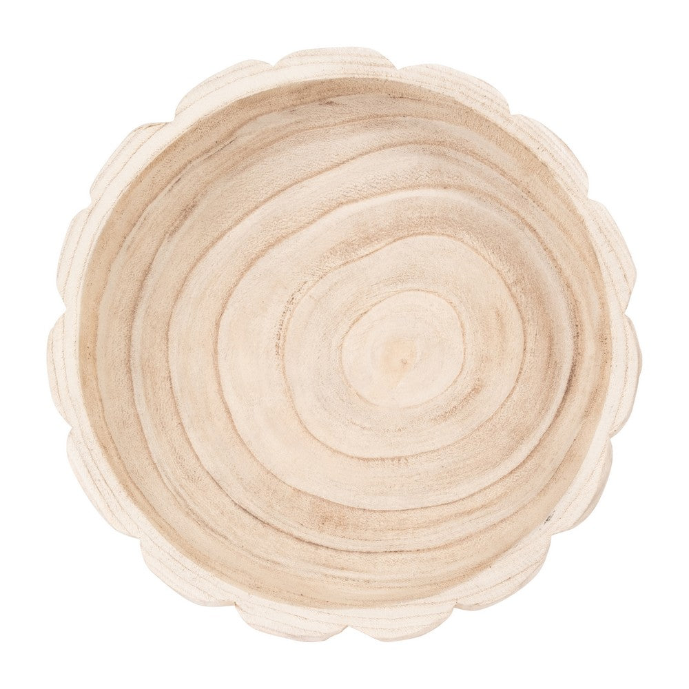 Paco Scallop Decorative Bowl | Fluted Edge | Natural Paulownia Wood 9"