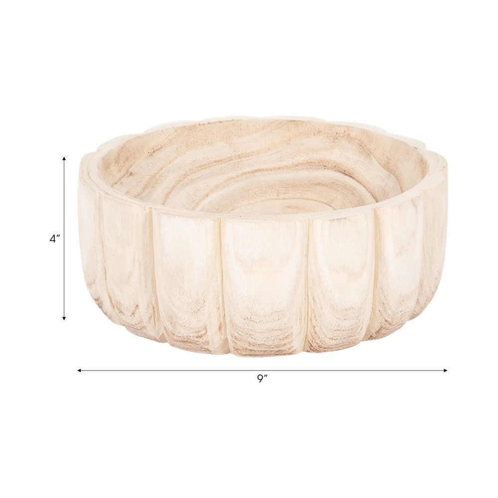 Paco Scallop Decorative Bowl | Fluted Edge | Natural Paulownia Wood 9"