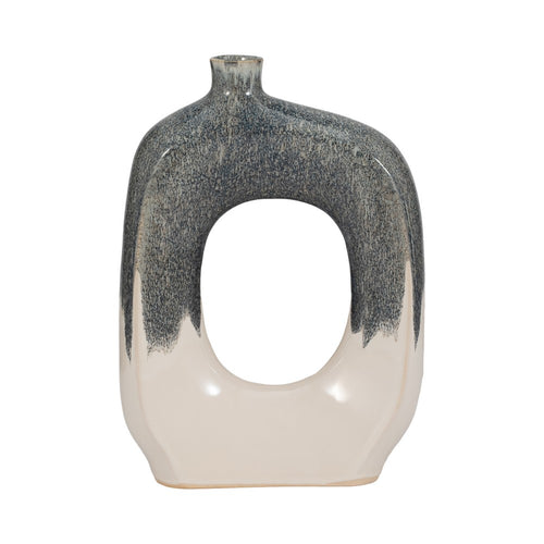 Olga Decorative Vase | Curvy Open Cut-Out Design | Blue-White Ceramic 15"