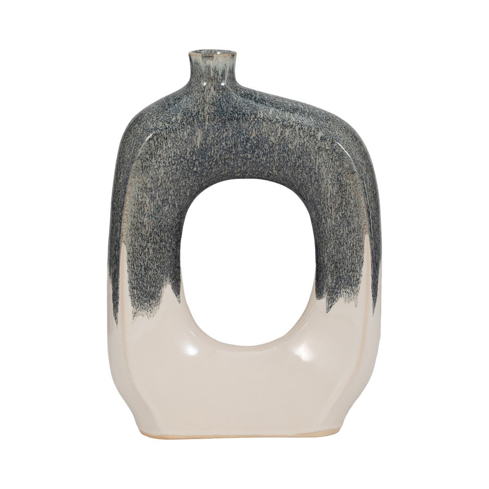Olga Decorative Vase | Curvy Open Cut-Out Design | Blue-White Ceramic 15"