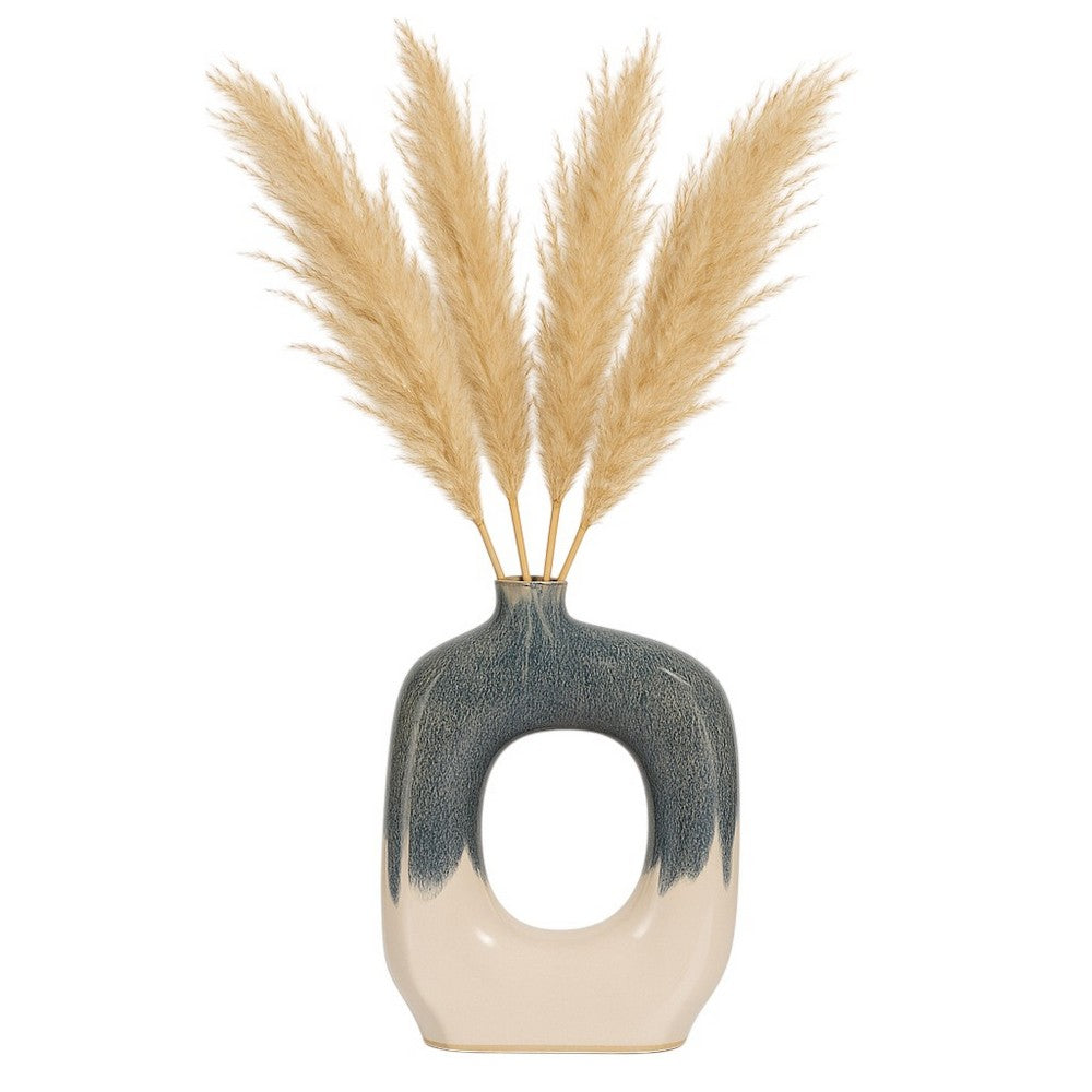 Olga Decorative Vase | Curvy Open Cut-Out Design | Blue-White Ceramic 15"
