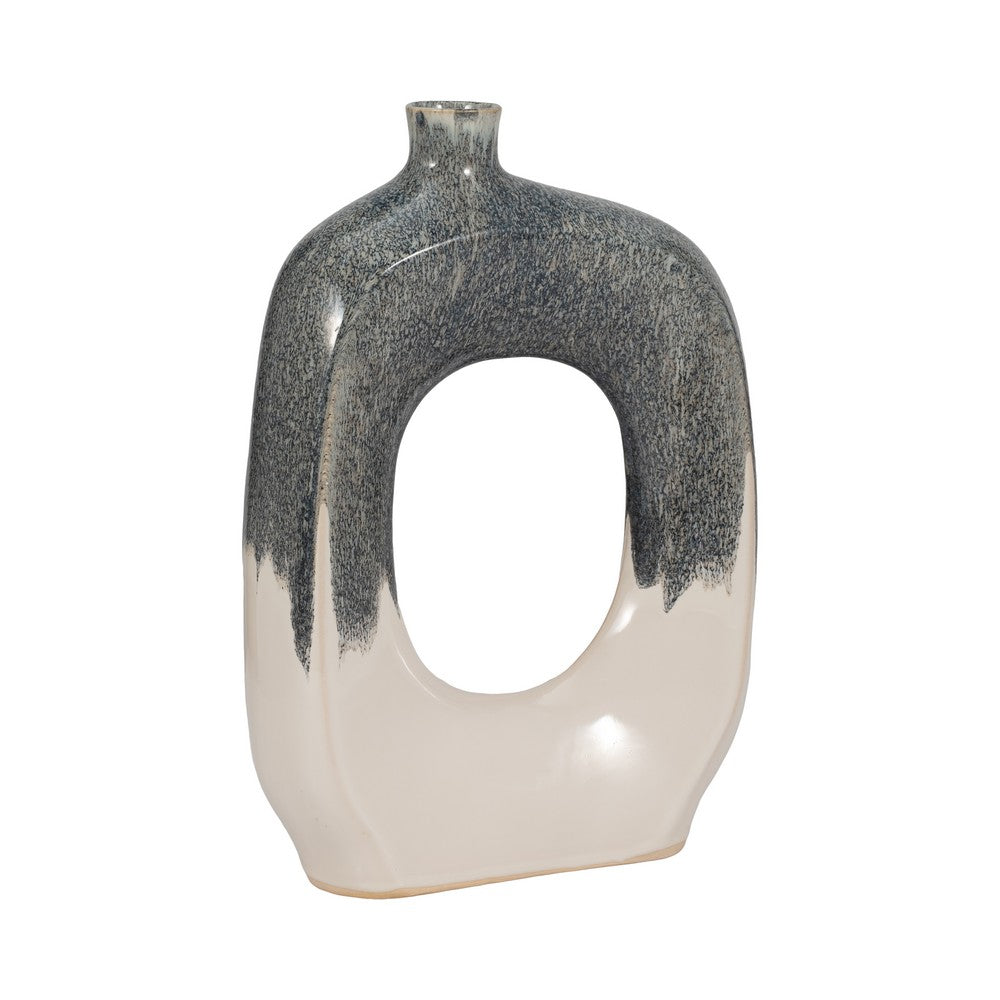 Olga Decorative Vase | Curvy Open Cut-Out Design | Blue-White Ceramic 15"