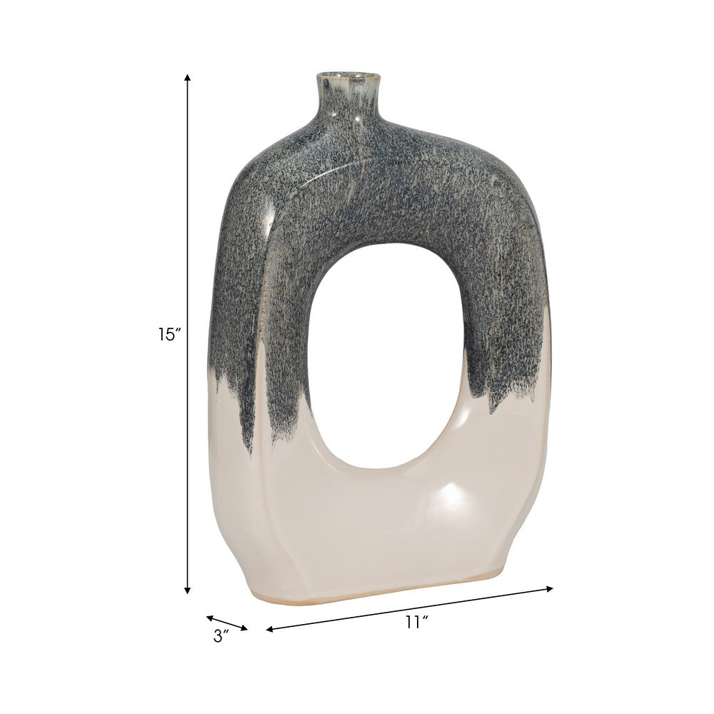 Olga Decorative Vase | Curvy Open Cut-Out Design | Blue-White Ceramic 15"