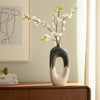 Decorative Curved Flower Vase with Open Center | 16" | Blue White Ceramic