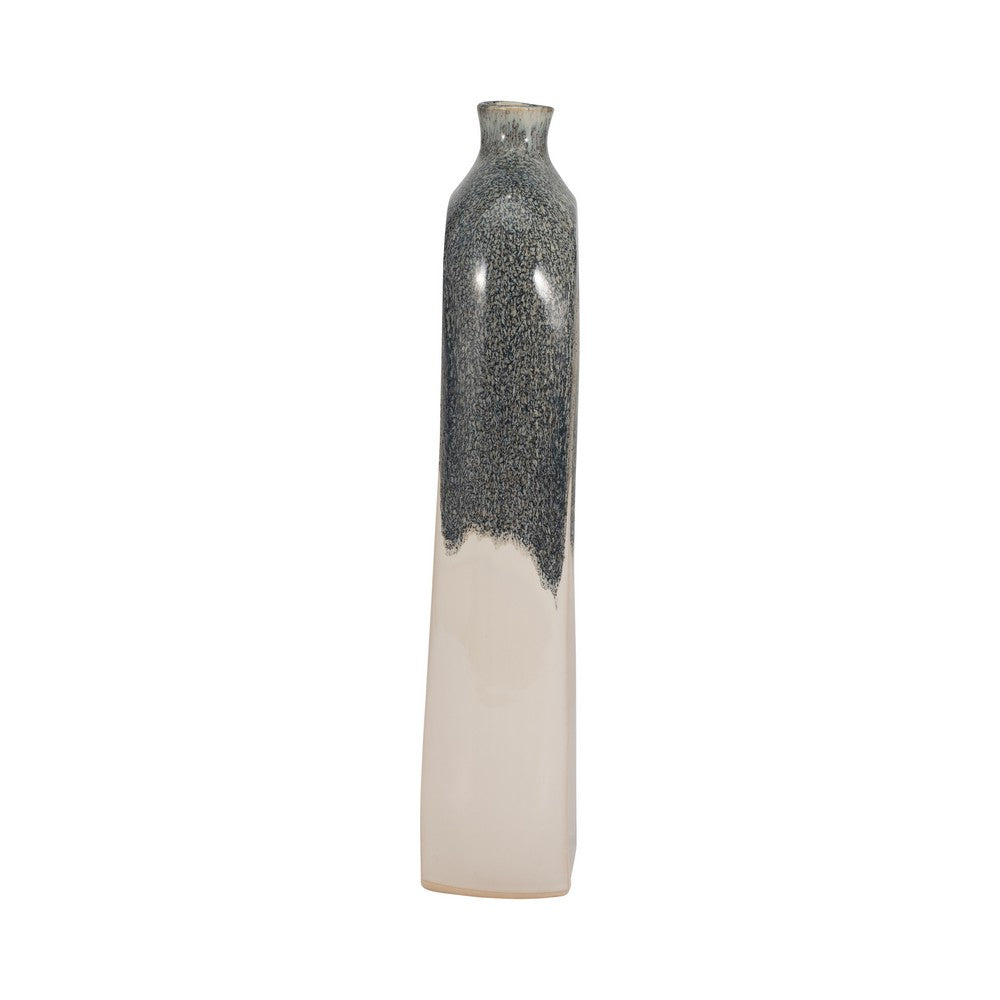 Decorative Curved Flower Vase with Open Center | 16" | Blue White Ceramic