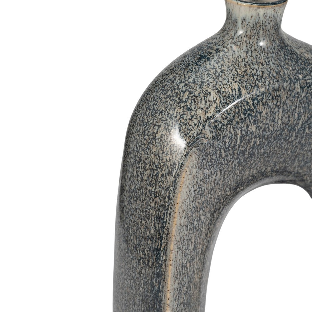 Decorative Curved Flower Vase with Open Center | 16’’ | Blue White Ceramic SBH-18474-02