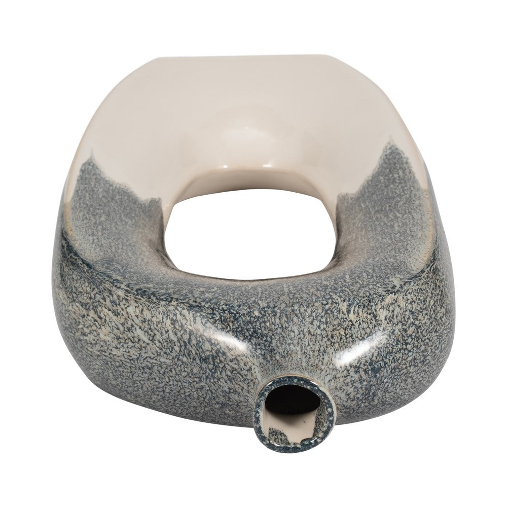 Decorative Curved Flower Vase with Open Center | 16" | Blue White Ceramic