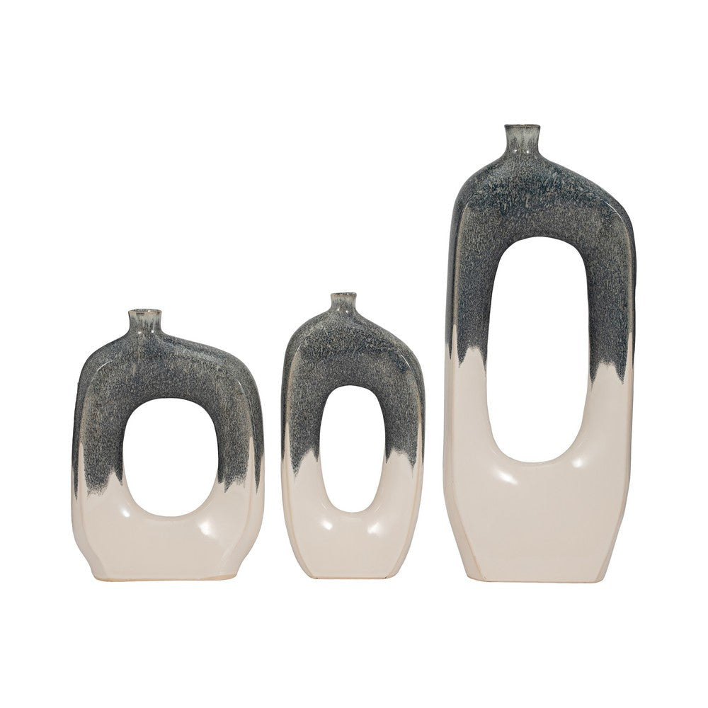 Decorative Curved Flower Vase with Open Center | 16’’ | Blue White Ceramic SBH-18474-02