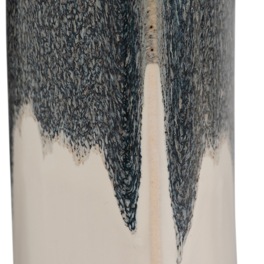 26" Curvy Modern Flower Vase w Open Center | Blue & White Ceramic