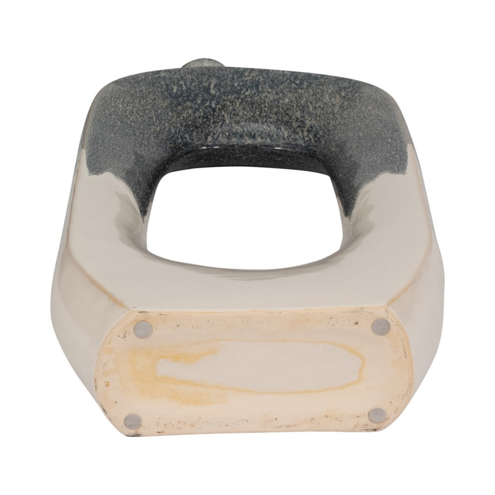 26" Curvy Modern Flower Vase w Open Center | Blue & White Ceramic