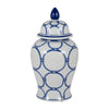Temple Jar w Lid | Luxury Blue Chain Link Pattern | 18" White Ceramic
