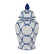 Temple Jar w Lid | Luxury Blue Chain Link Pattern | 18" White Ceramic