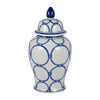 Temple Jar w Lid | Luxury Blue Chain Link Pattern | 18" White Ceramic