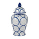 Temple Jar w Lid | Luxury Blue Chain Link Pattern | 18" White Ceramic