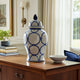 Temple Jar w Lid | Luxury Blue Chain Link Pattern | 18" White Ceramic