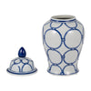Temple Jar w Lid | Luxury Blue Chain Link Pattern | 18" White Ceramic