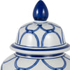 Temple Jar w Lid | Luxury Blue Chain Link Pattern | 18" White Ceramic