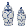 Temple Jar w Lid | Luxury Blue Chain Link Pattern | 18" White Ceramic