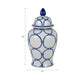 Temple Jar w Lid | Luxury Blue Chain Link Pattern | 18" White Ceramic