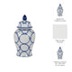 Temple Jar w Lid | Luxury Blue Chain Link Pattern | 18" White Ceramic