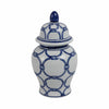 Novie Temple Jar with Lid | Link Patterns | Blue White Ceramic 10"