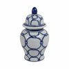 Novie Temple Jar with Lid | Link Patterns | Blue White Ceramic 10"