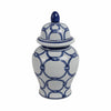 Novie Temple Jar with Lid | Link Patterns | Blue White Ceramic 10"