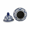 Novie Temple Jar with Lid | Link Patterns | Blue White Ceramic 10"