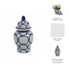 Novie Temple Jar with Lid | Link Patterns | Blue White Ceramic 10"