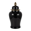 Decorative Temple Jar with Lid | Gold Accents | 24" Jet Black Ceramic