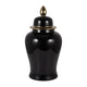 Decorative Temple Jar with Lid | Gold Accents | 24" Jet Black Ceramic