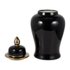 Decorative Temple Jar with Lid | Gold Accents | 24" Jet Black Ceramic