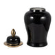 Decorative Temple Jar with Lid | Gold Accents | 24" Jet Black Ceramic