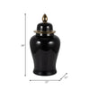 Decorative Temple Jar with Lid | Gold Accents | 24" Jet Black Ceramic