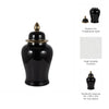 Decorative Temple Jar with Lid | Gold Accents | 24" Jet Black Ceramic