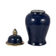 Iton Temple Jar with Finial Top Lid | Gold Detail Navy Blue Ceramic 18"