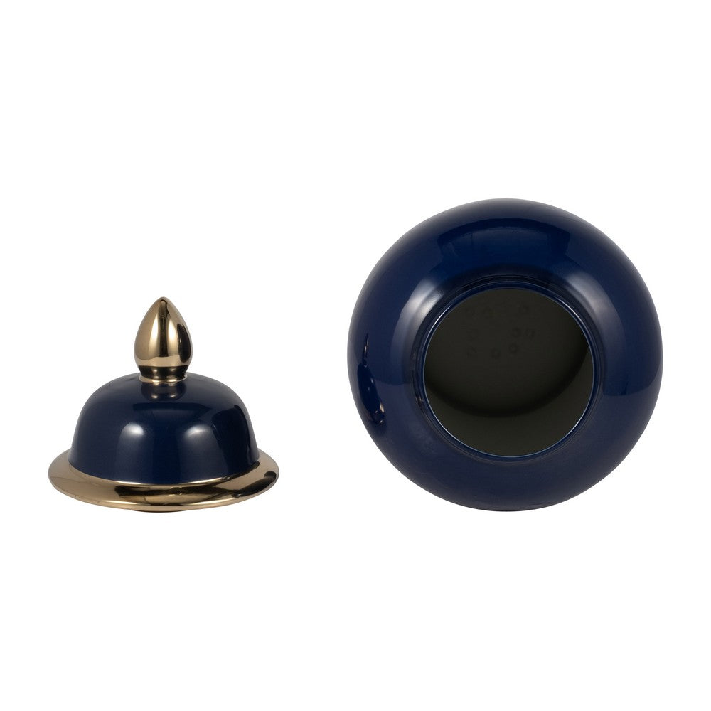 Iton Temple Jar with Finial Top Lid | Gold Detail Navy Blue Ceramic 18"