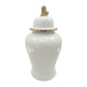 Classic Temple Jar | Gold Accent Lion Head Lid | 24" Glossy White Ceramic
