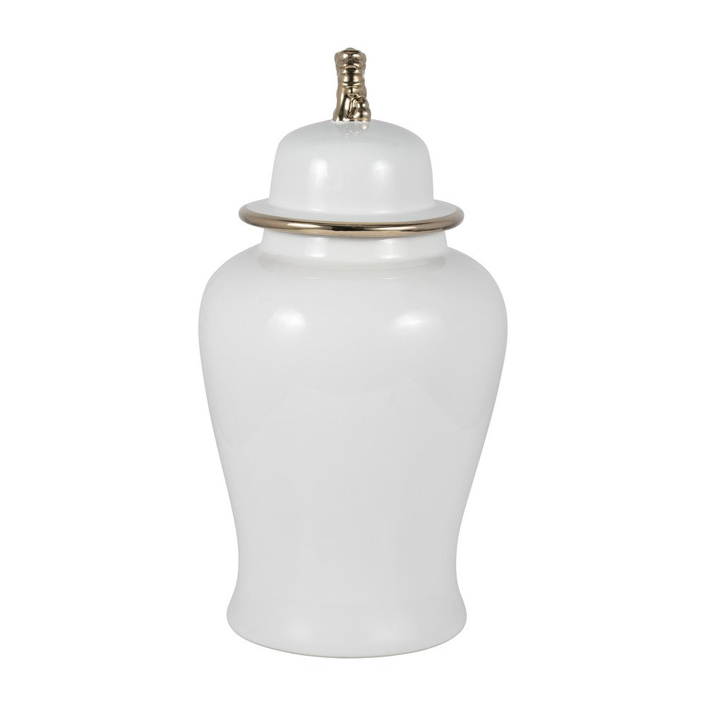Classic Temple Jar | Gold Accent Lion Head Lid | 24" Glossy White Ceramic