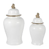 Classic Temple Jar | Gold Accent Lion Head Lid | 24" Glossy White Ceramic