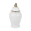 Traditional Temple Jar with Lion Head Lid | 18" | White & Gold Ceramic