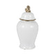 Traditional Temple Jar with Lion Head Lid | 18" | White & Gold Ceramic