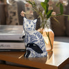 8" Traditional Sitting Cat Sculpturette | Blue White Chinoiserie Design