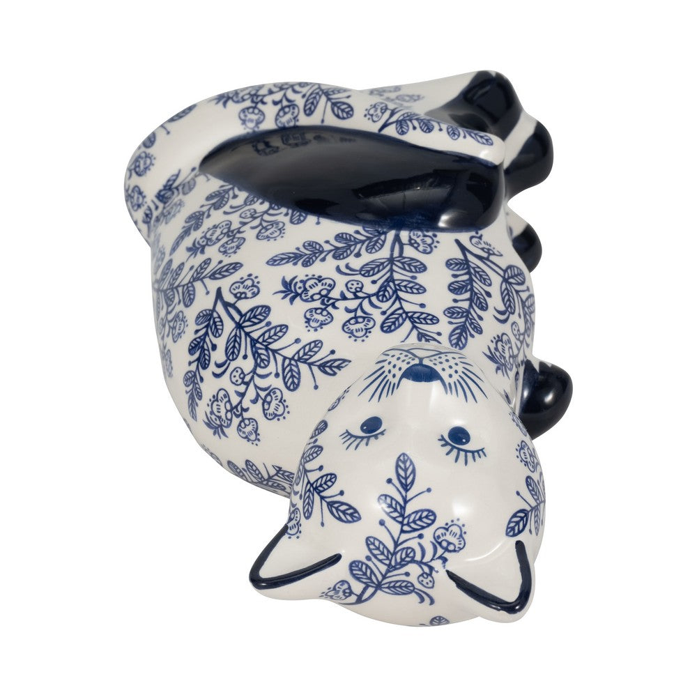8" Traditional Sitting Cat Sculpturette | Blue White Chinoiserie Design