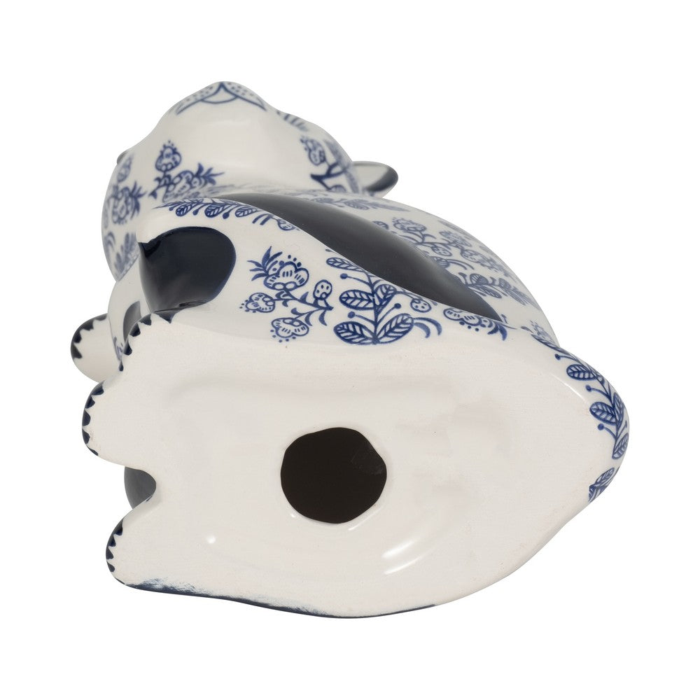 8" Traditional Sitting Cat Sculpturette | Blue White Chinoiserie Design